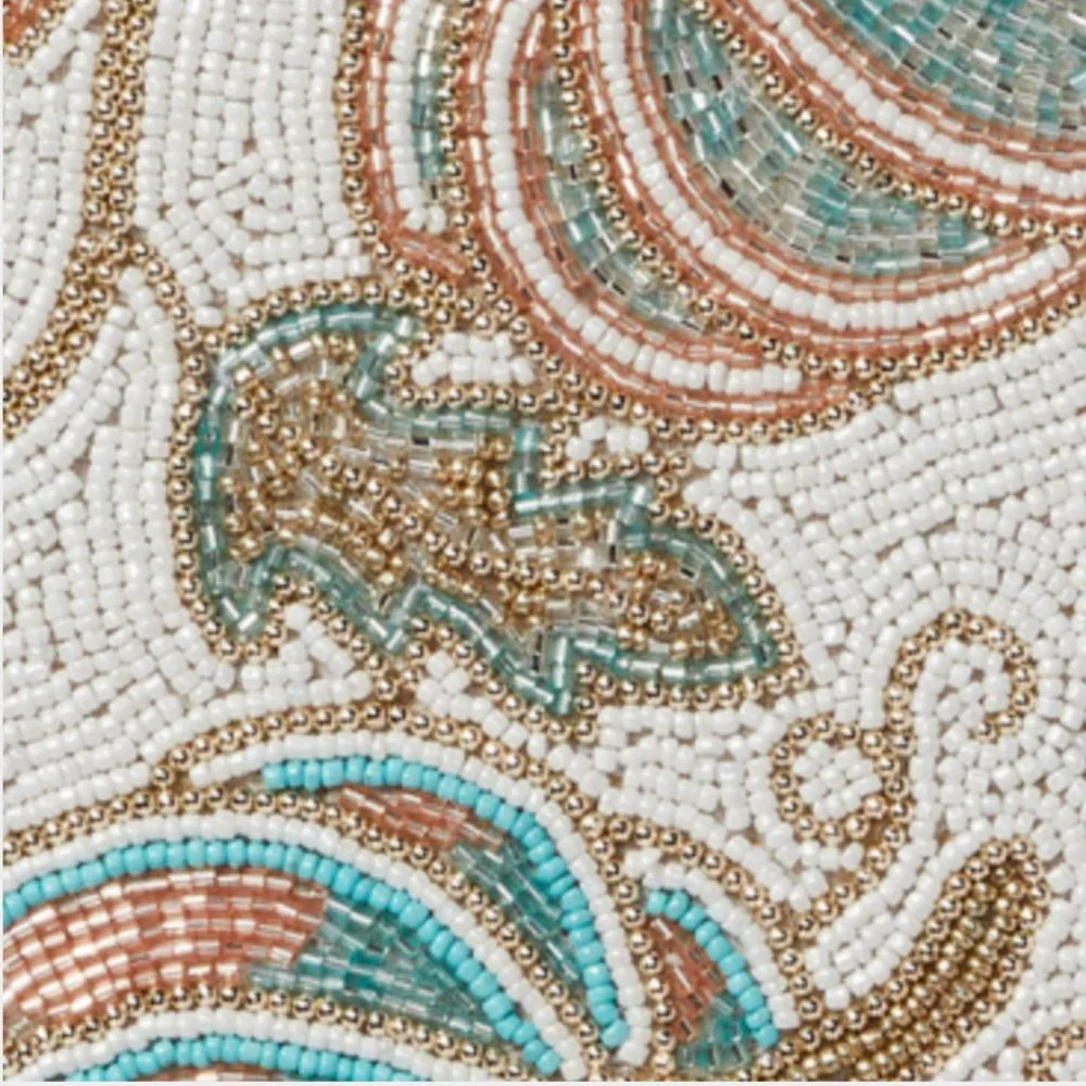 Rachel Zoe Beaded Pumpkin Placemat Centerpiece Leaf Vines Blue Gold Fall Decor - Picture 4 of 12